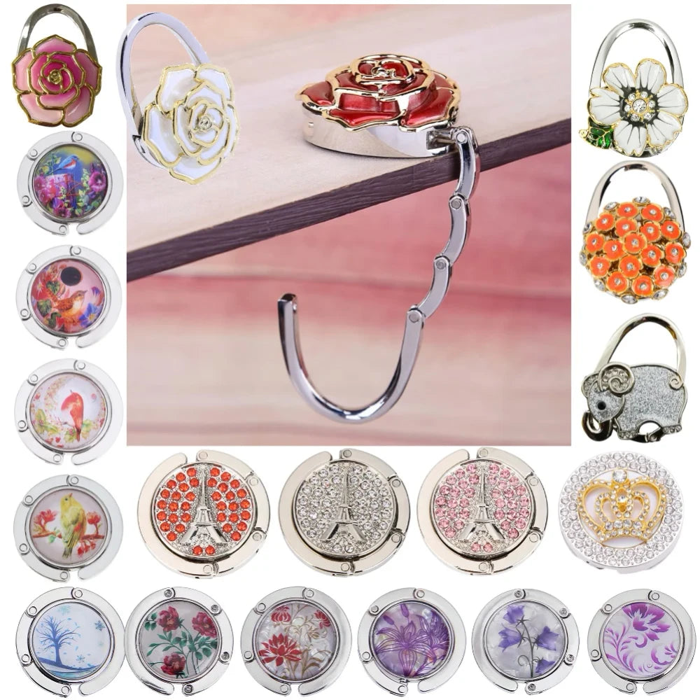 Portable Rose Pattern Purse Hanger