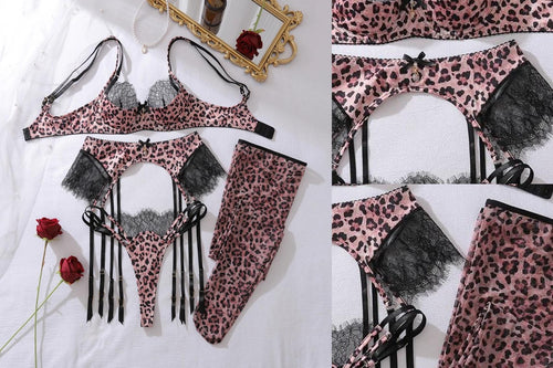 Leopard Print Lingerie Set with Stockings